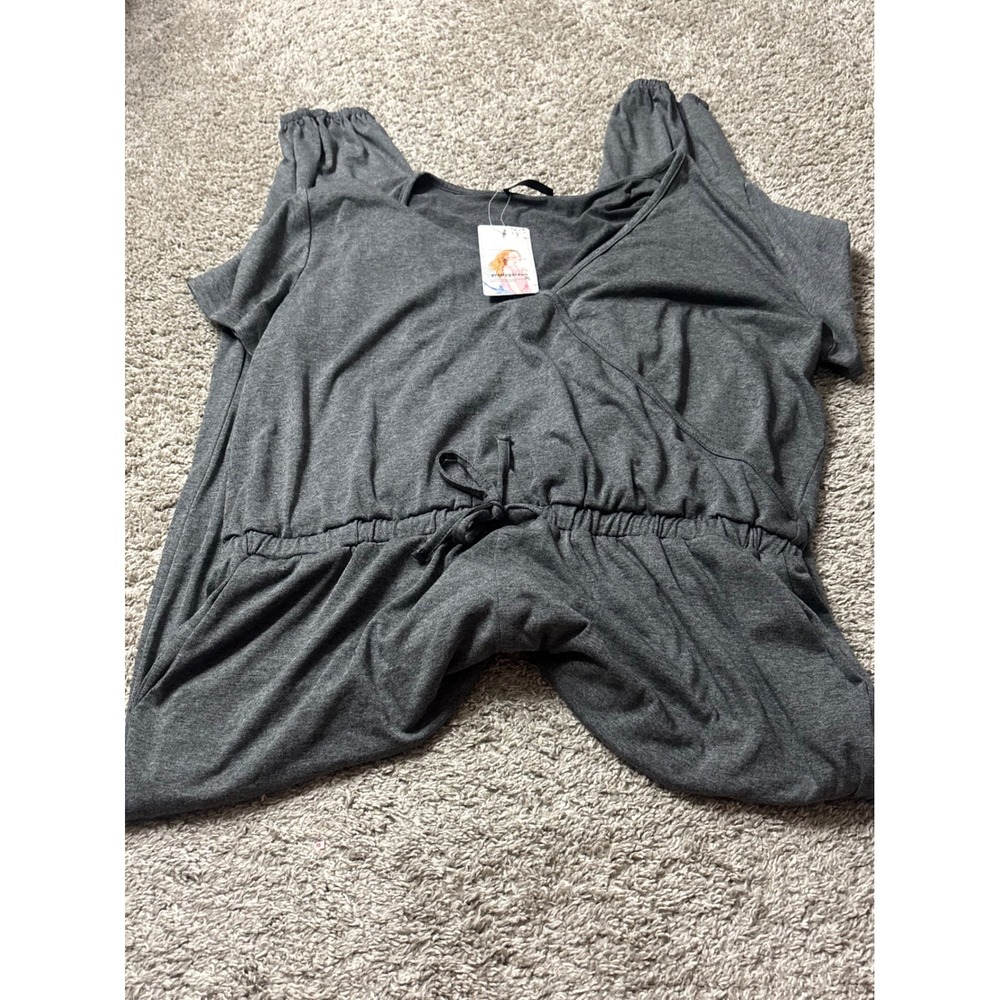 Prettygarden Womens XL Gray V Neck Short Sleeve Jogger Jumpsuit NWT